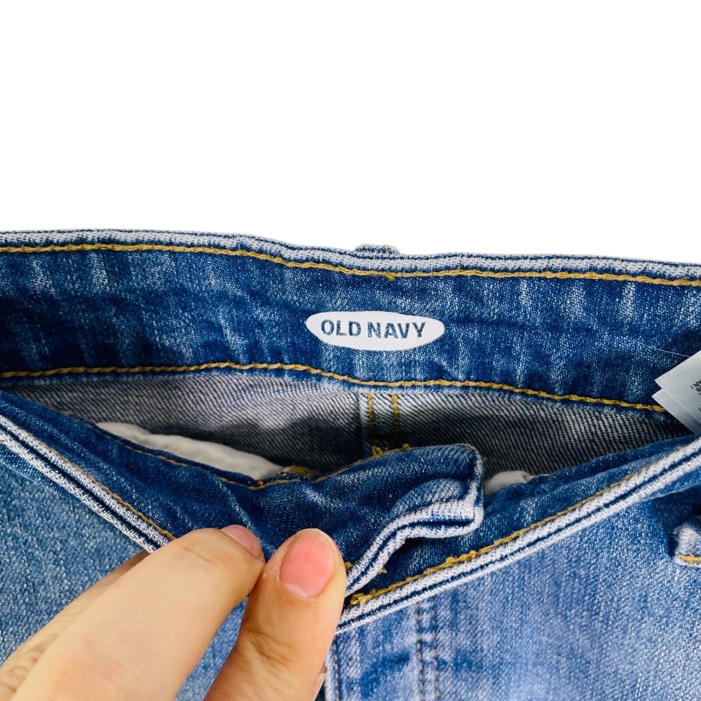Old Navy Jean Skirt Women's 12 Mini Denim Medium Wash Distressed Raw Hem - Picture 4 of 4